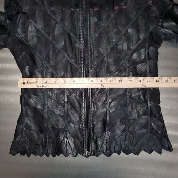 Vintage Stillman Studio NY 90s Y2K Leather Leaf Black Mesh Zip Mock Neck Jacket - Picture 7 of 12